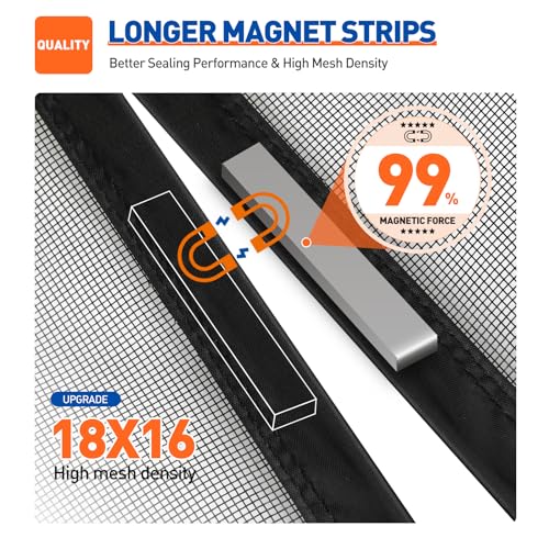 Image of MAGZO Magnetic Screen Door Fits Door Size 70 inchx 79 inch, Hands-Free Mesh Black | 72 inch x 80 inch Heavy Duty Door Screen Magnetic Closure & Windproof Fastener, Pet Friendly Patio Screen Door Mesh
