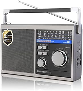 Portable AM FM Radio, Shortwave Transistor Radio with Best Reception, Battery Operated or AC Power Retro Radio with Big Bluetooth Speaker, Earphone Jack USB TF Card AUX Input, for Senior(Gray)