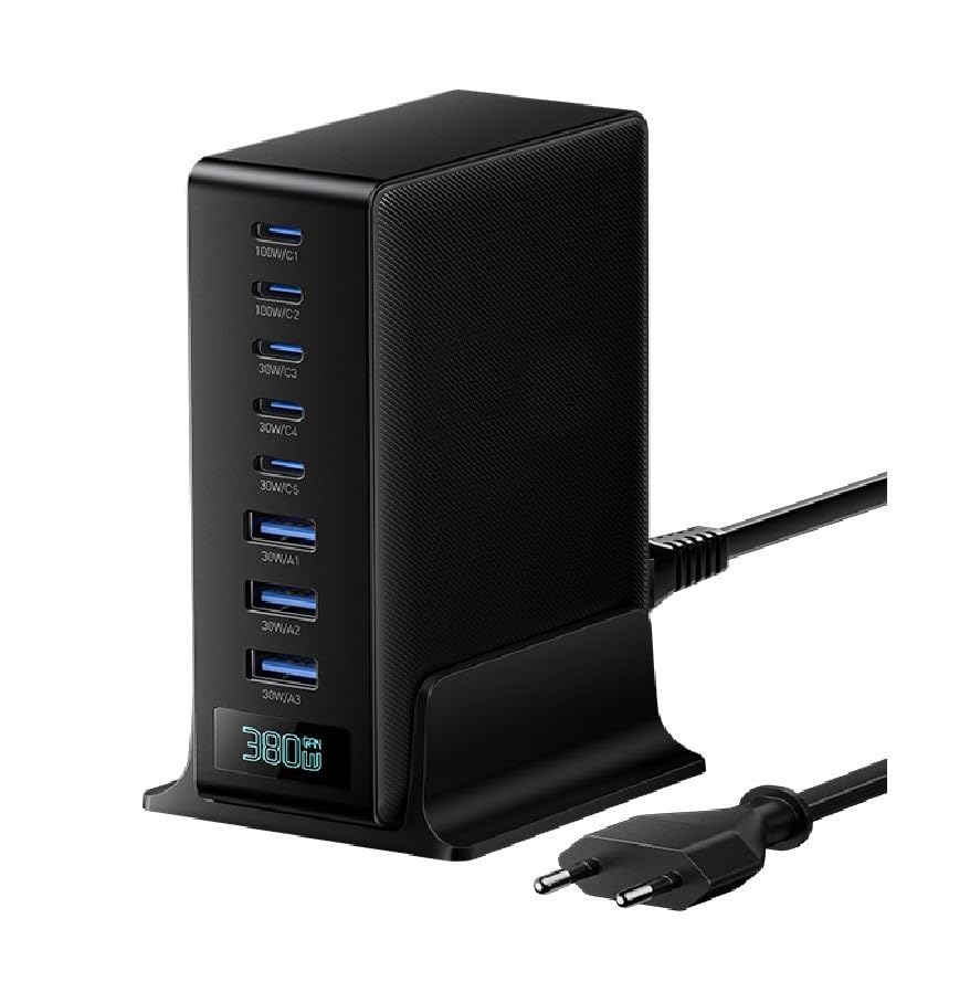 Image of INICIO 380W GaN 8 Port USB C Charger, 5 Type-C + 3 USB A 100W 65W PD Fast Charging Station For MacBook iPad Pro Air iPhone 17 16 15 Galaxy S26 S25 Ultra Z Fold XPS 13 /15 Pixel 10 9 Laptops Android etc