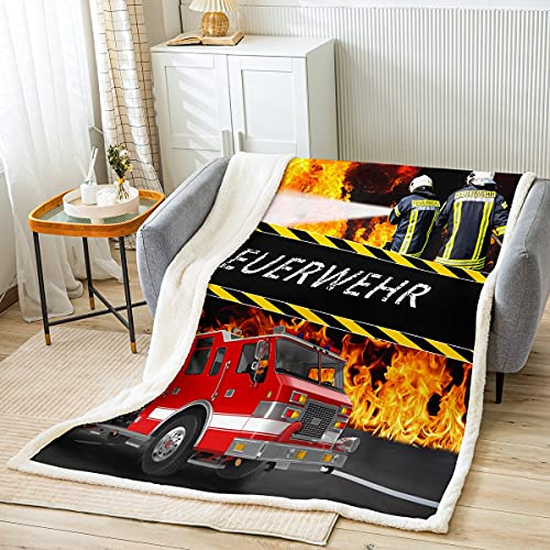 Loussiesd Feuerwehr Thema Kuscheldecke Feuerwehrwagen Decke 150x200cm für...