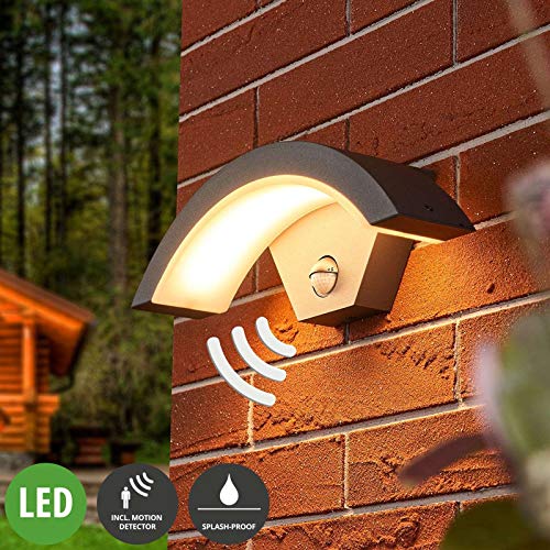 Preisvergleich Produktbild Lucande LED Wandleuchte außen 'Jule' mit Bewegungsmelder (spritzwassergeschützt) (Modern) in Schwarz aus Aluminium (1 flammig, A+, inkl. Leuchtmittel) - Außenlampe, Wandlampe für Outdoor & Garten