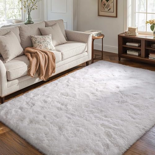 White Rugs for Bedroom Fluffy 4x6 ft Living Room Rug Non-Slip Area Rugs Shag Carpet for Nursery Kids PlayRoom Dorm Office Indoor Modern Plush Carpets Teens