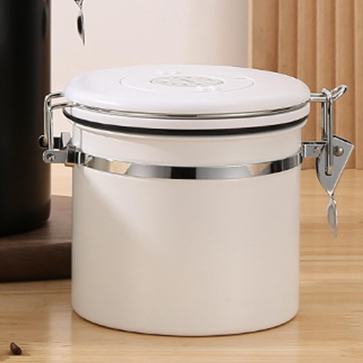 Recipiente Sellado de Acero Inoxidable 1.2l con Cuchara para Almacenamiento de Café y Té, Frasco Hermético Beige con Buena Hermeticidad para Uso en Oficina