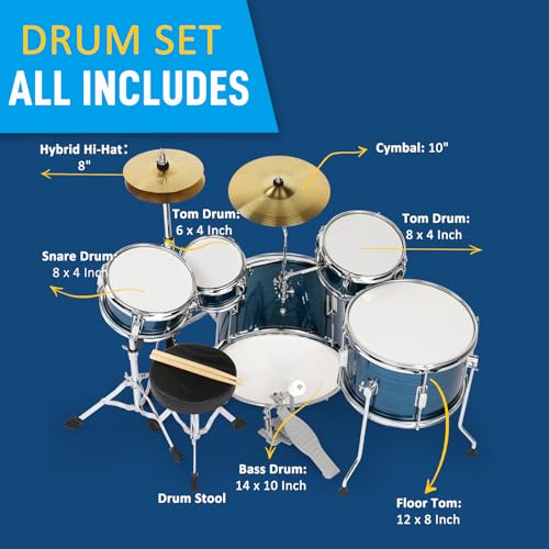 image for Ktaxon 5-Piece Complete Junior Drums Set, 14 Inch Beginners Drum Kit w