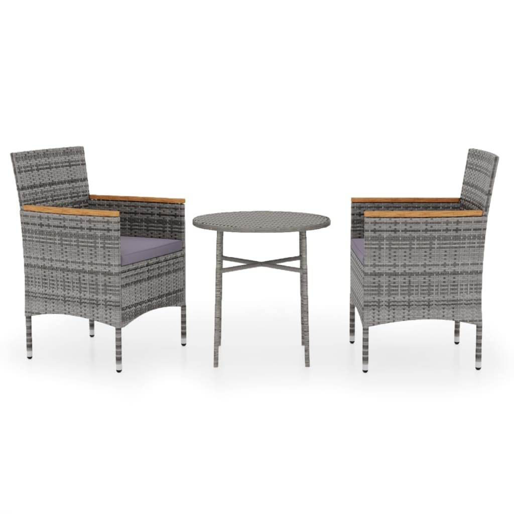 KCCKOM Garden Furniture Set 3 Piece Patio Dining Set Poly Rattan Gray