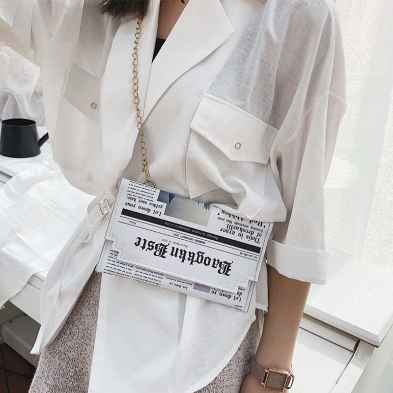 Acxico 1 PC Women Newspaper Messenger Bag Shoulder Bag Personality Fashion Small Square Bag4