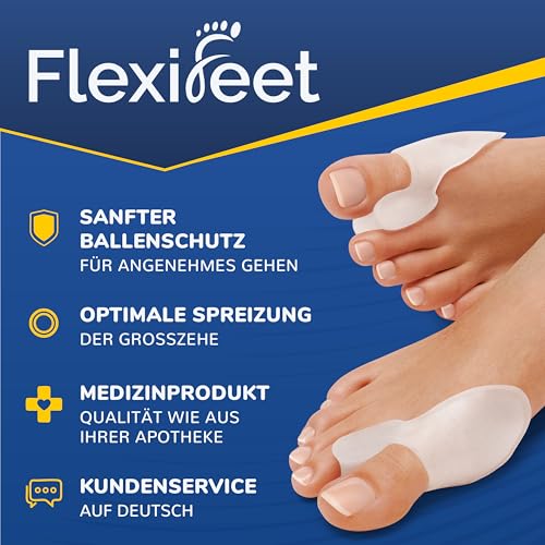 FLEXIFEET® Hallux Valgus Korrektur Zehenspreizer für den Großen Zeh - 6 Stk Zehentrenner Hallux Valgus, Ballenzehen Korrektur - Hallux Valgus Bandage Universalgröße, Damen, Herren, 0% BPA