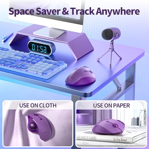 Seenda Wireless Ergonomic Trackball Mouse - Rechargeable Bluetooth with Thumb Control for Mac/Android/Windows - Purple