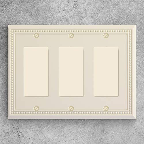 Image of Henne Bery Sunken Pearls Heavy Duty Decorative Wall Plate Switch Plate Outlet Cover, Durable Solid Zinc Alloy (Triple Decorator, Light Almond)