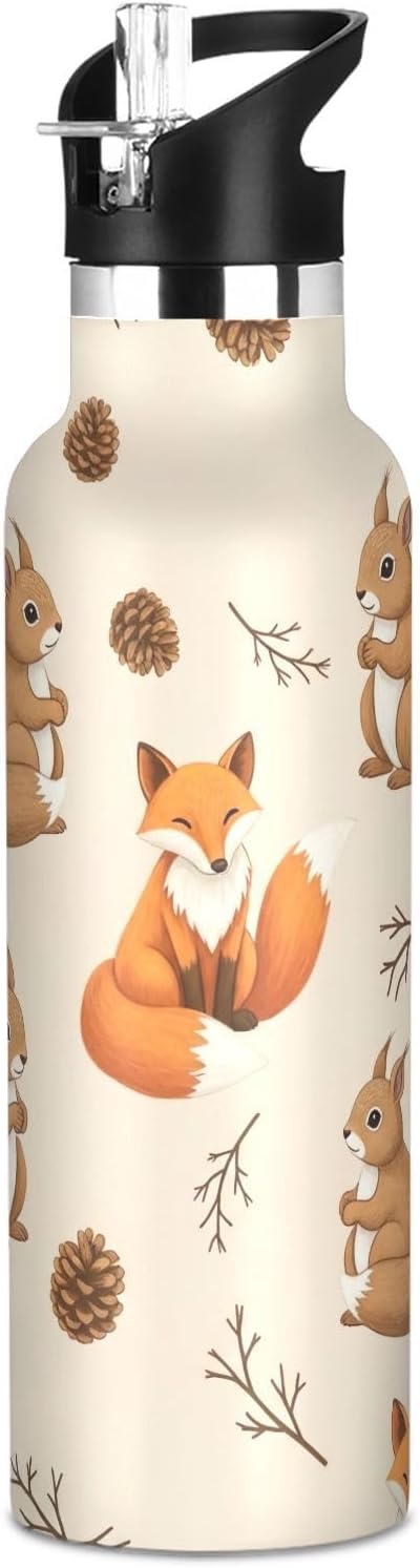 Water Bottle for Kids with Straw 20 Oz Water Bottle Insulated for Boys Girls, BPA-Free, Cute Squirrels