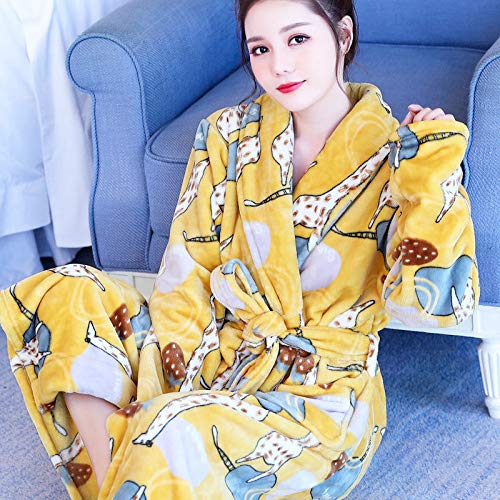 HAIBI Women Robes Yellow Giraffe Dressing Gown Cotton Lightweight Robes Ladies V-Neck Bathrobe Knit Nightwear Soft Sleepwear,XL(50,60Kg)