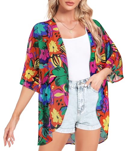 Image of Kimonos for Women Summer Cardigan Chiffon Floral Cover up Loose Casual Top Blouse