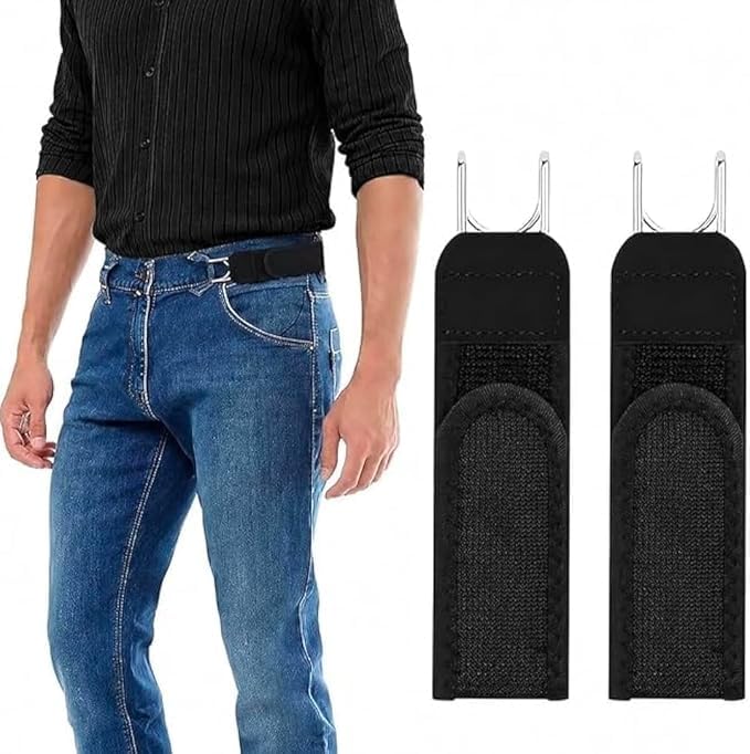 Image of Priyana No Buckle Stretch Belt for Men and Women, 2 Pcs Adjustable Elastic Waist Belt with Metal Hook, Buckleless Invisible Belt for Jeans, Trousers and Pants, Unisex Daily Wear Travel Work Belt