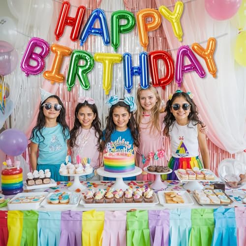 Image of 16 Inch Happy Birthday Banner Balloon, Rainbow Happy Birthday Letters Foil Balloons, Self Inflating Multicolor HBD Balloons Bunting for Kids Girls Boys Colorful Bday Party Decorations