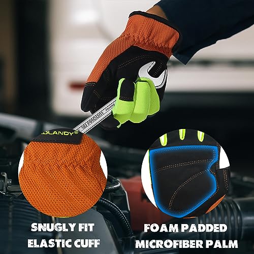 Image of HANDLANDY Mens Work Gloves, Flexible Utility Working Gloves, Touch Screen Outdoor Yard Gloves (Yellow-orange, Medium (Pack of 1))