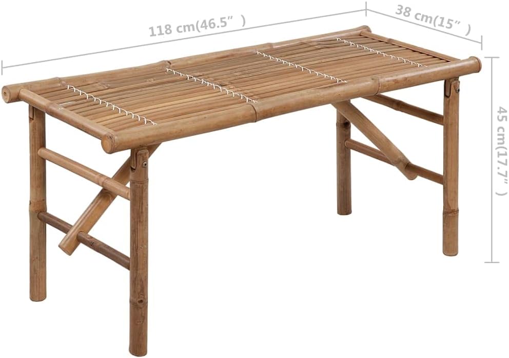 vidaXL Foldable Waterproof Bamboo Patio Bench with Light Blue Cushion, Durable and Portable, Perfect for Garden and Outdoor Spaces