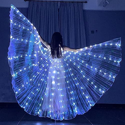 LED Isis Wings ,Belly Dance Wings Glow Angel LED Butterfly Wings with Telescopic Sticks Glowing Light Up Performance Clothing for Carnival Stage Halloween Christmas Party (Adult, White light)