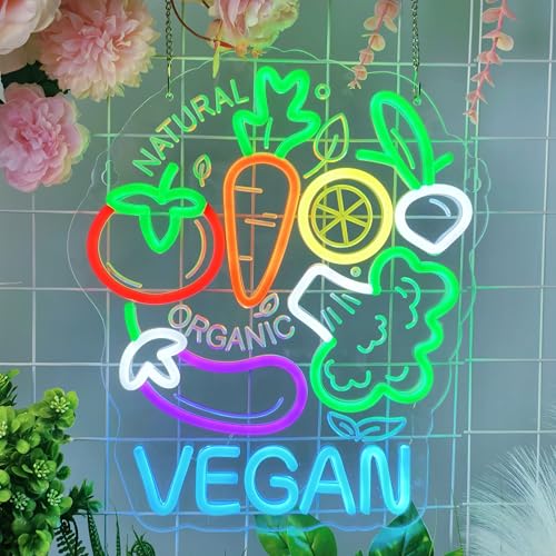 Image of Vegan Neon Sign,USB Powered Dimmable Wall Decor LED Light | Neon Lights Hanging Wall Art Decoration for Business Restaurant Shop Bar Cafe Party Home Decor,Ultra Bright,14.57x12.6inches