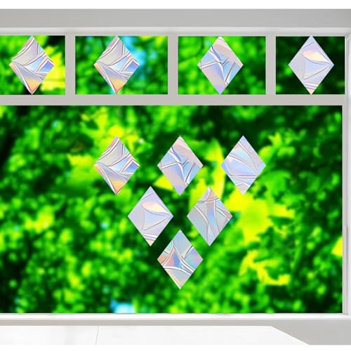 Image of 75PCS Diamond Anti-Collision Sticker Window Clings to Save Birds - Non-Adhesive Prismatic Vinyl Rainbow Stickers