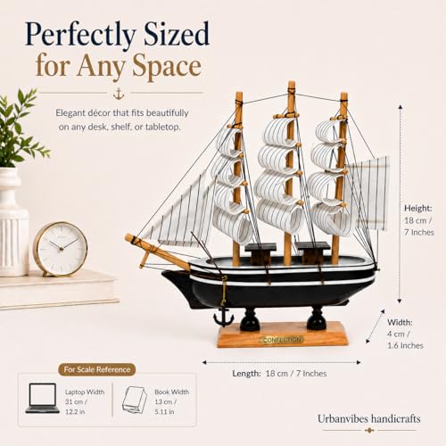 Image of Wooden Ship Showpiece - Show Pieces for Living Room, Antique Items for Home Decor, vastu Decorative Items, Elegant Show Piece for Home & Office (Small) (18 cm / 7 Inches)