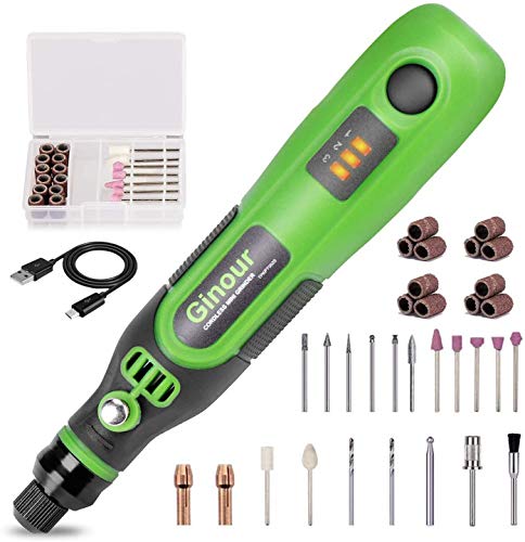 Cordless Rotary Tool, Ginour 3.7V with 32 Accessories Rotary Tools, 3-Speed and USB Charging Multi-Purpose for Nail Trimming, Cutting, Drilling, Etching, Sanding, Engraving, Polishing & DIY Crafts