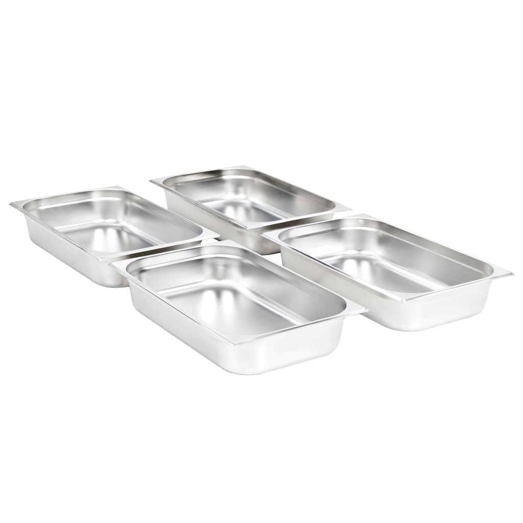 Homgoday Contenedores Gastronorm 4 unidades GN 1/1 100 mm de acero inoxidable, muebles baúles y baúles para exteriores, contenedor de jardín, porta herramientas de jardín, puf de exterior, baúl de
