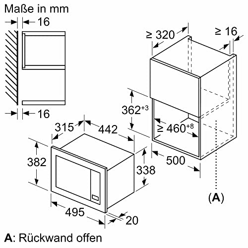 Bosch BFL523MB3 Serie 2 Einbau-Mikrowelle, 38.2x49.5x33.5 cm, 800 W, Drehteller 27 cm, Türanschlag Links, AutoPilot 7 7 Automatikprogramme, Reinigungsunterstützung, LED-Touchdisplay, Schwarz – Bild 6