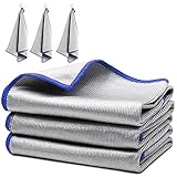 Ekedalen 3X Mikrofasertücher Glastücher 60x40 cm, Große Streifenfreie Reinigungstücher Fenstertücher für Auto, Küche, Brille, Glas, Fenster, Spiegel und Kamera, 400 GSM