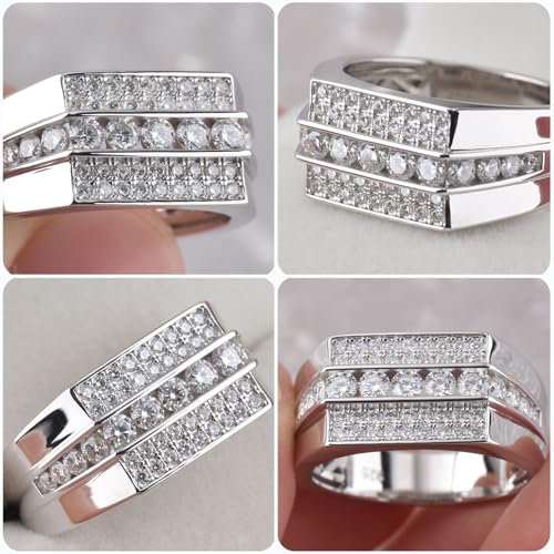 Moissanite Mens Wedding Band D Color VVS1 925 Sterling Silver Engagement Rings Pave Round Eternity Promise Ring Size 7-134