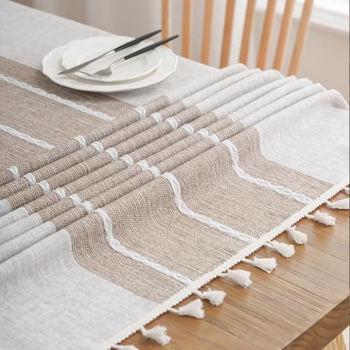 Nappe imperméable anti-tache en coton lin marron pour table