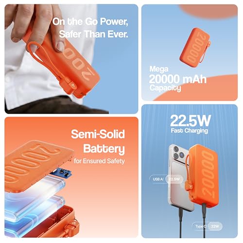 Image of Ambrane Semi Solid Battery Powerbank 20000mAh, New Battery Technology - Extremely Safe with Negligible Fire Risk, 22.5W Fast Charging - All Mobiles, iPhone, Samsung & Other Devices (Stellar 20,Orange)