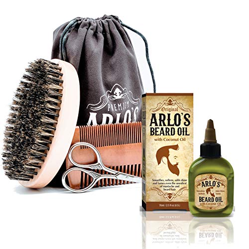 Arlo's 5-Pc Mens Premium Beard Grooming Kit W/Coconut Beard Oil 2.5Oz Beard Oil, Beard Brush, Beard Comb, Beard Scissors & Carry Bag #TOP13