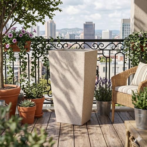 Image of Plastic Planter Pot Gamla 12Inch | 18 Inch | 24 Inch Color White | Black | Beige, White, 24 Inch (Plant Not Included)