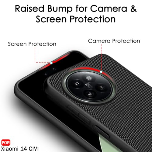 Image of TheGiftKart Back Cover Case for Xiaomi 14 Civi 5G | Slim & Lightweight | Ultra-Premium Design | Camera Protection Bump | Fabric Texture Case Cover (PC & TPU, Black)