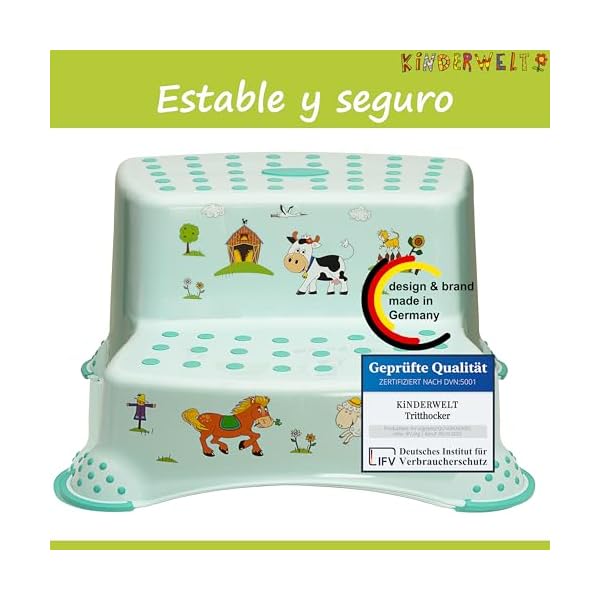 KiNDERWELT Taburete de dos escalones Premium, taburete estable con función antideslizante