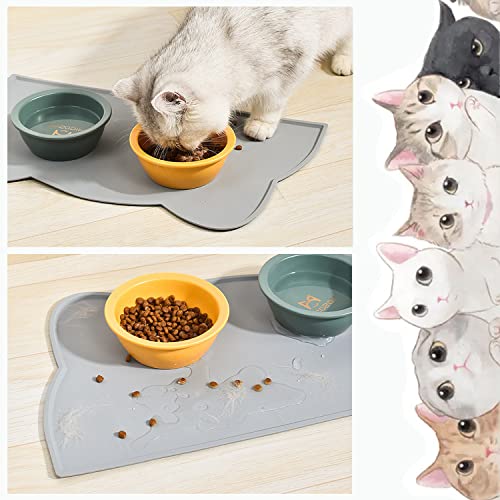 Futtermatten für Hunde, Premium wasserdichte und rutschfeste Silikon Napfunterlage für Fressnäpfe, 25 x 44 cm Futtermatte Katzen, Süße Katzenkopfform Hundenapf Unterlage für Hund Katze (25x44, Grau) - Image 8