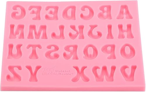 Molde de silicona para caramelos, mini molde de letras rosas de 4.9 x 4.1 pulgadas, decoración de pastel para hornear alfabetos para dulces de
