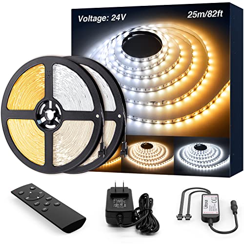 Ustarus White LED Strip Lights 82ft 24V Dimmable 3000K-6000K LED Tape Rope Light with Remote Flexible 2835 LED Ribbon for Kitchen Under Cabinet Mirror Room Indoor Home Daylight Warm White Ustarus White LED Strip Lights 82ft 24V Dimmable 3000K-6000K LED Tape Rope Light with Remote Flexible 2835 LED Ribbon for Kitchen Under Cabinet Mirror Room Indoor Home Daylight Warm White