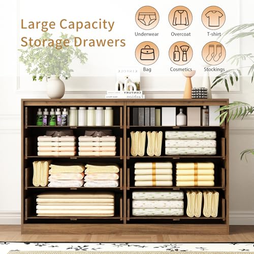 8 Drawer Dresser for Bedroom, Modern Fluted Double Dresser, 55" Wide Chest of Dressers, Mid Century Wooden Beside Table for Closet, Living Room and Entryway, Natural - Image 4