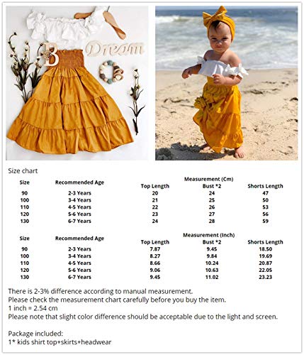 3PCS Toddler Baby Girl Off Shoulder Ruffle Crop Top + Maxi Long Skirt + Headband Outfits Set3