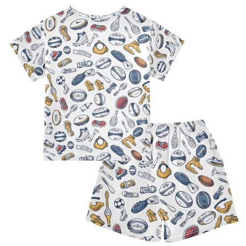 ALAZA Sport Ball Rugby American Football Pajamas Set Short Sleeve Cotton Sleepwear Summer Pjs 2 Piece 5-14Y2