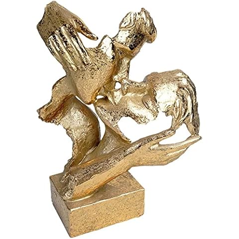 Kissing Face Statue Modern Face Sculpture Couple Kissing Figurines Lover Statue Abstract Sculpture for Home Office Decoration - Gold Cover
