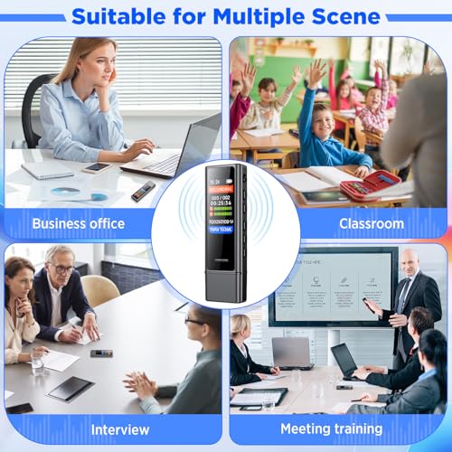 Snorthy 64 GB Digitaler Sprachrekorder, HD-Diktiergerät mit Zwei Mikrofonen und Geräuschunterdrückung, tragbares USB-C-Aufnahmegerät mit 1,47-Zoll-Farbbildschirm und externen Kopfhörern