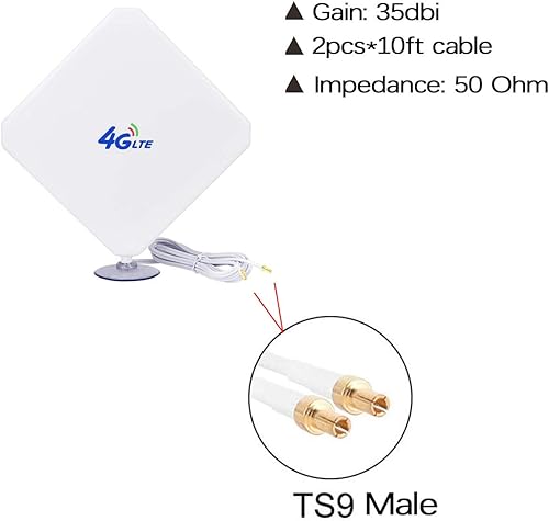Miniatura 2 de Antena 4G TS9 LTE Antena de red de largo alcance de alta ganancia con ventosa y cable de extensión de 10 pies para enrutador WiFi 4G, punto de