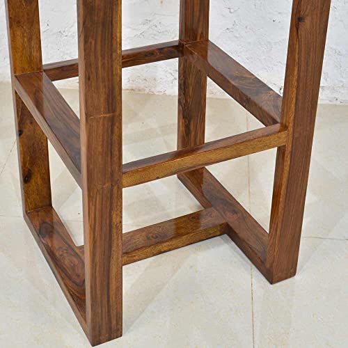 Image of OGESTA Solid Sheesham Wood Bar Chair for Kitchen Island & Breakfast Counter | High Back Wooden Bar Stool with Cushioned Seat | Rustic Walnut Finish | Home Bar & Dining Counter Chair (style 8)