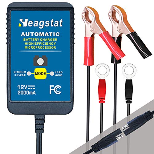 Heagstat 12V 2000mA Lead Acid/Lithium(LiFePO4) Automatic Trickle Battery Charger Smart Battery Maintainer