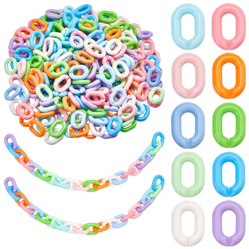 SOFPLATE 400Pcs 10 Colors Acrylic Chain Links Jewelry Linking Rings 19×14mm Opaque Colorful Rainbow Oval Open C Clip Hooks Quick Link Ring Connectors for Jewelry Necklace Chains Purse DIY Crafting