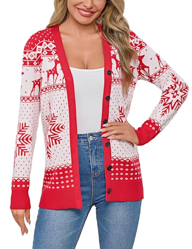 Bresdk Strickjacke Damen Weihnachten Cardigan Weihnachtsjacke...