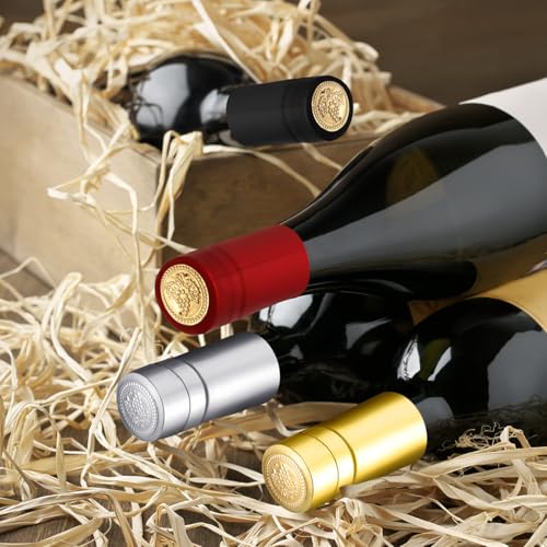 Image of Blulu 800 Pcs Wine Sealer for Bottles PVC Heat Shrink Capsules Bottle Caps for Wine Making Cellars and Home Use (Black,Red,Gold,Silver)