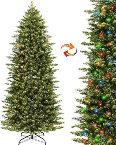 6.5 Ft by 38' Prelit Slim Fraser Fir Christmas Tree with 300 Warm White & Colorful Change Lights...